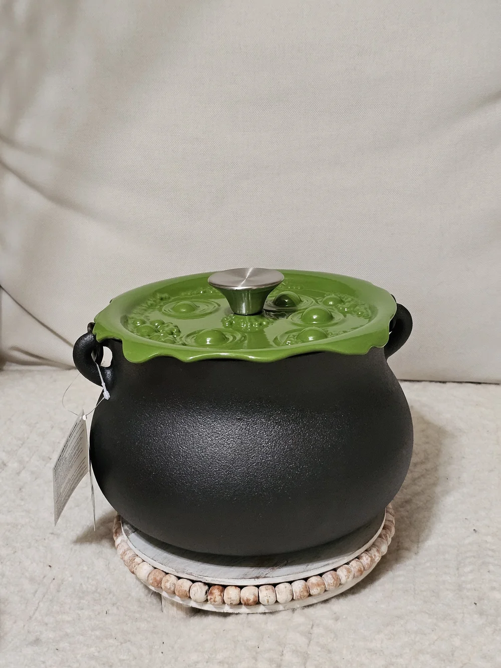 6-Quart Smith and Clark Cast Iron Cauldron Pot with Green 'Bubbling' Lid Witch